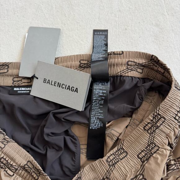 Balenciaga Swimwear Monogram BB Water Swim Shorts Brown Size Large 34 NEW - Picture 9 of 11